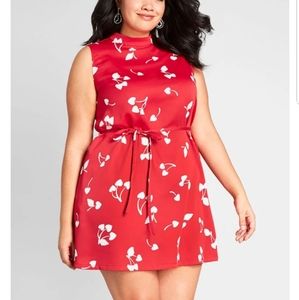 High neck red cherry hearts dress
